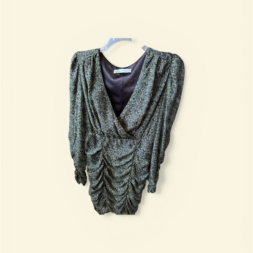 Zara Lime Green Draped Mini Dress Deep V